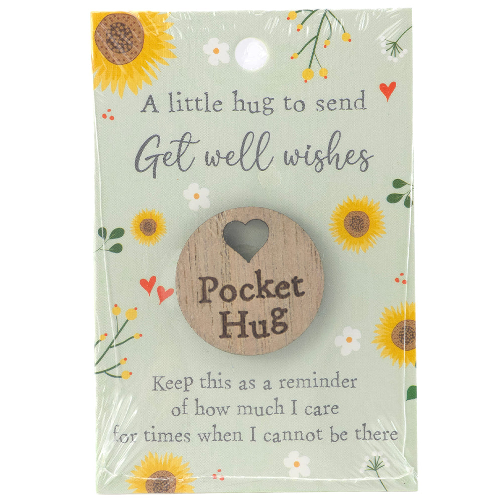 GET WELL WISHES | Wooden Pocket Hug on Card | Little Gift | Cracker Filler