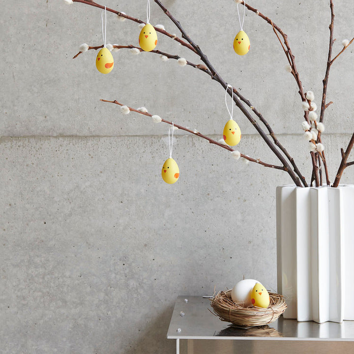 Cute Easter Chicks | 4cm Hanging Easter Egg Ornaments | Pack of 6