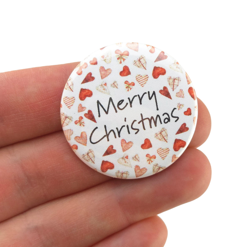 Scandi Hearts | Merry Christmas | 38mm Pin Badge | Little Gift | Cracker Filler