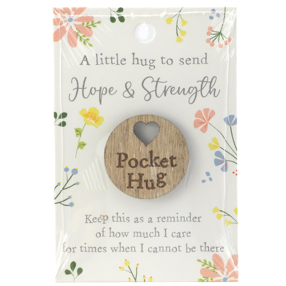 HOPE & STRENGTH | Wooden Pocket Hug on Card | Mini Gift | Cracker Filler
