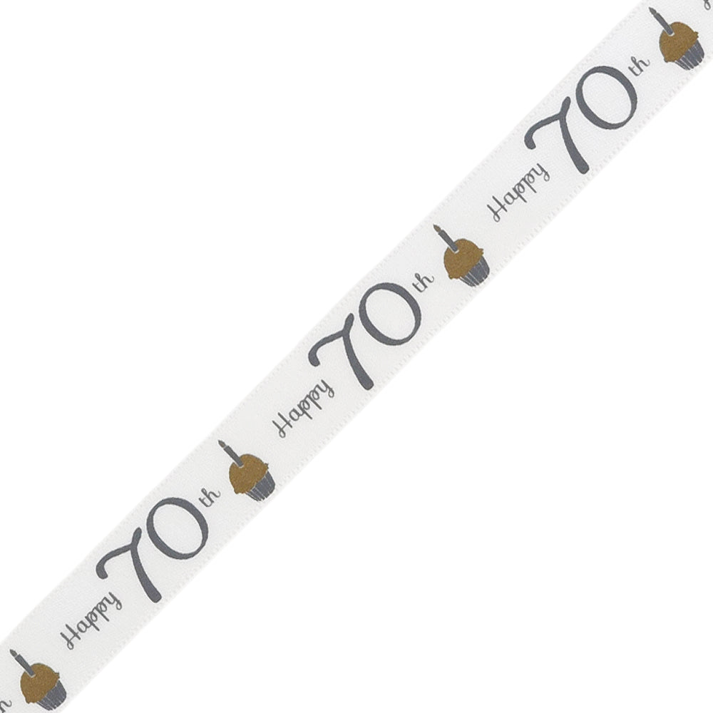 Milestone Birthday | White, Silver & Gold Satin Ribbon | 16mm Wide | 4m Long