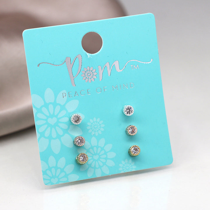 Trio of Crystal Stud Earrings | Three Colours | Mini Gift | Cracker Filler