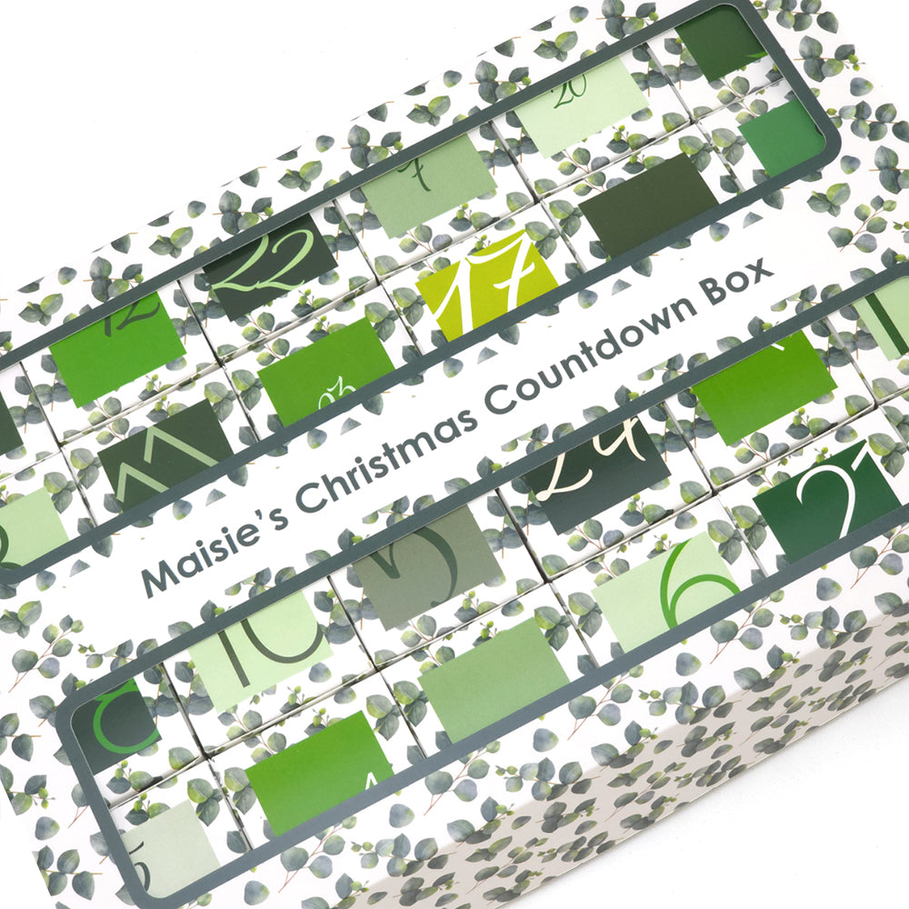 Personalised Advent Calendar Kit | 24 Cubes & Outer Box | Watercolour Eucalyptus