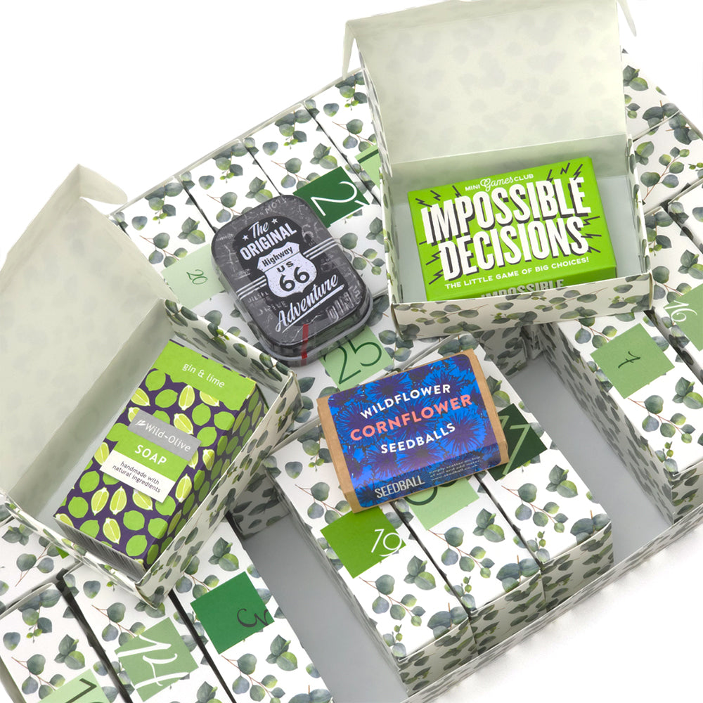 Personalised Advent Calendar Kit | 25 Soap Boxes & Outer Box | Watercolour Eucalyptus