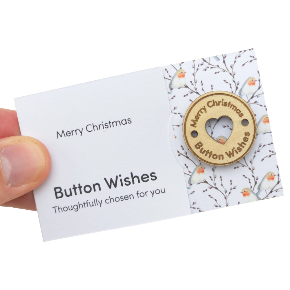 Willow & Robin | Button Wishes | Merry Christmas Sew On Token | Cracker Filler