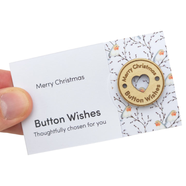 Willow & Robin | Button Wishes | Merry Christmas Sew On Token | Cracker Filler