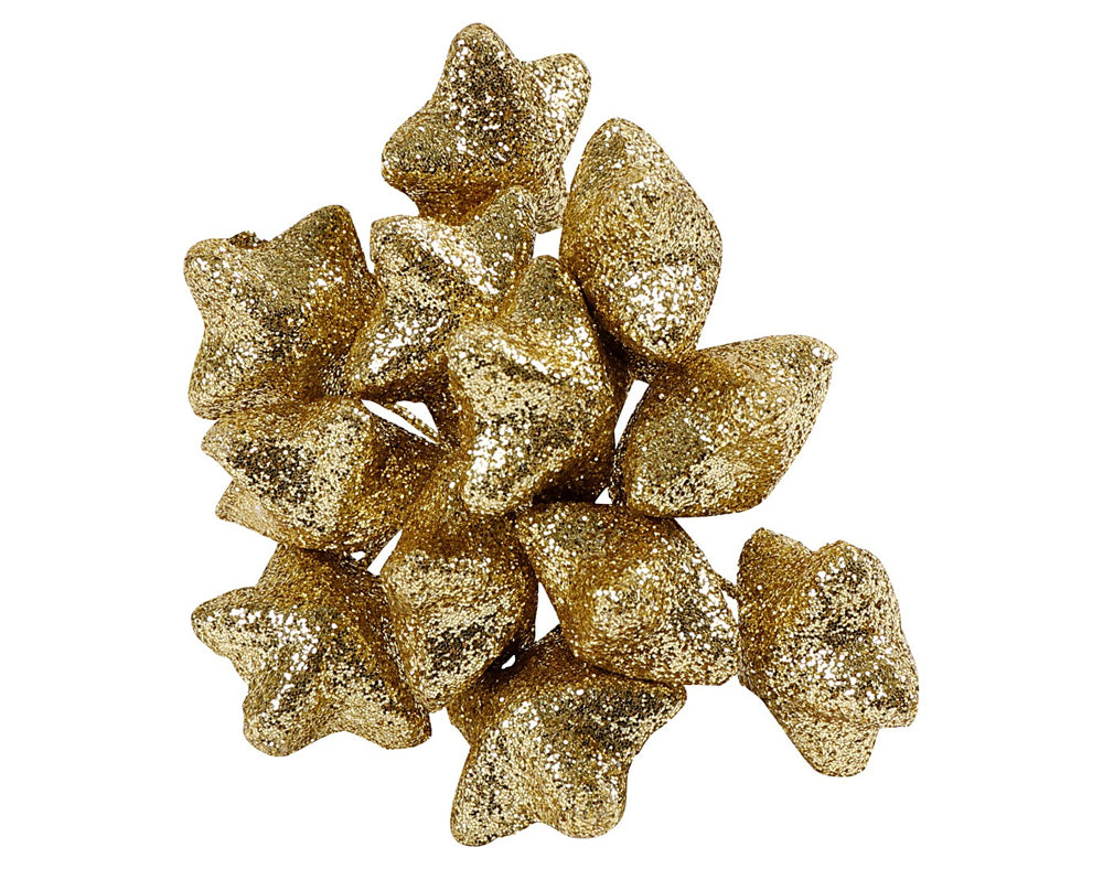 12 Wired Gold Glitter Stars for Christmas Wreaths & Faux Floristry