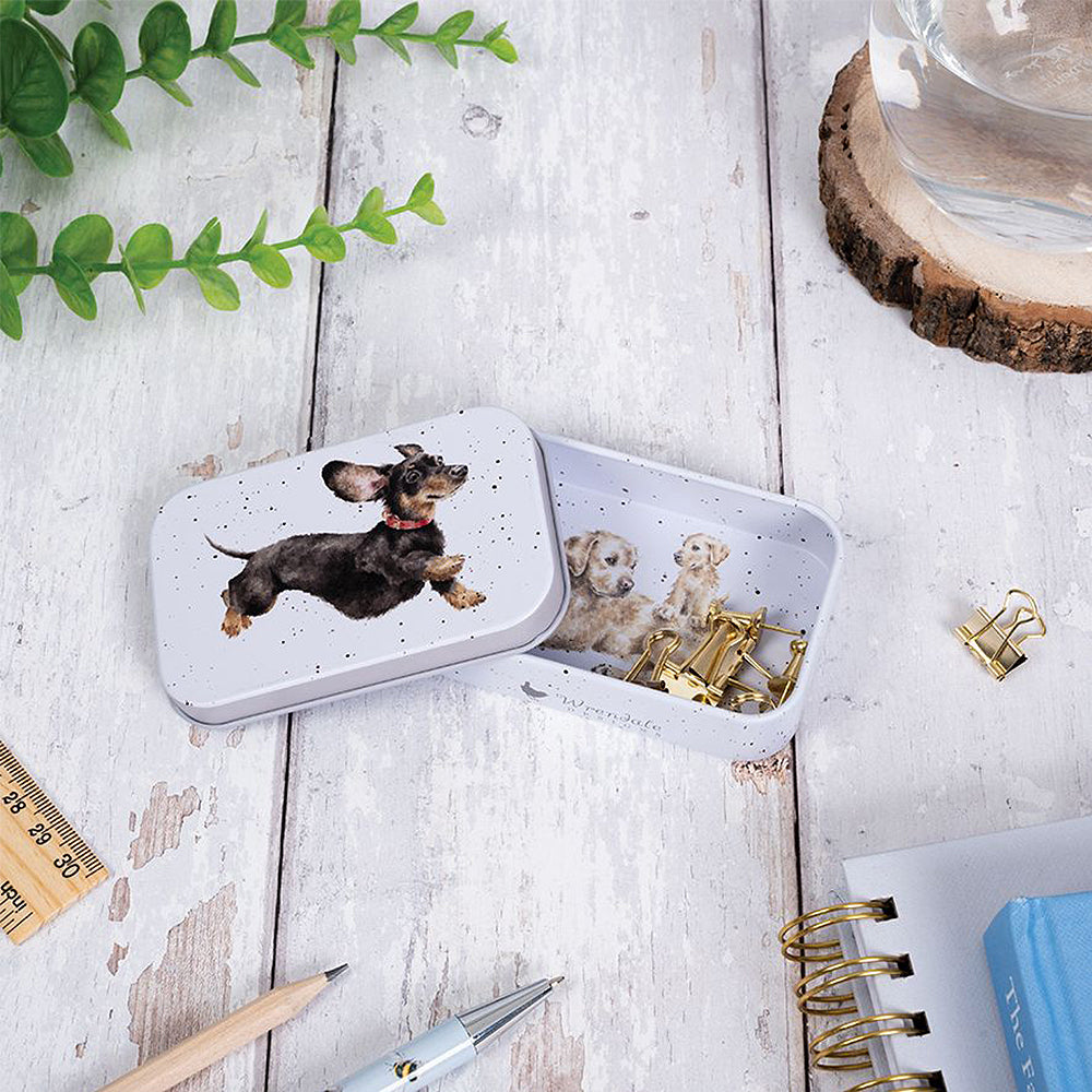 Happy Dachshund Dog | 9cm Wrendale Lidded Tin | Cracker Filler | Mini Gift