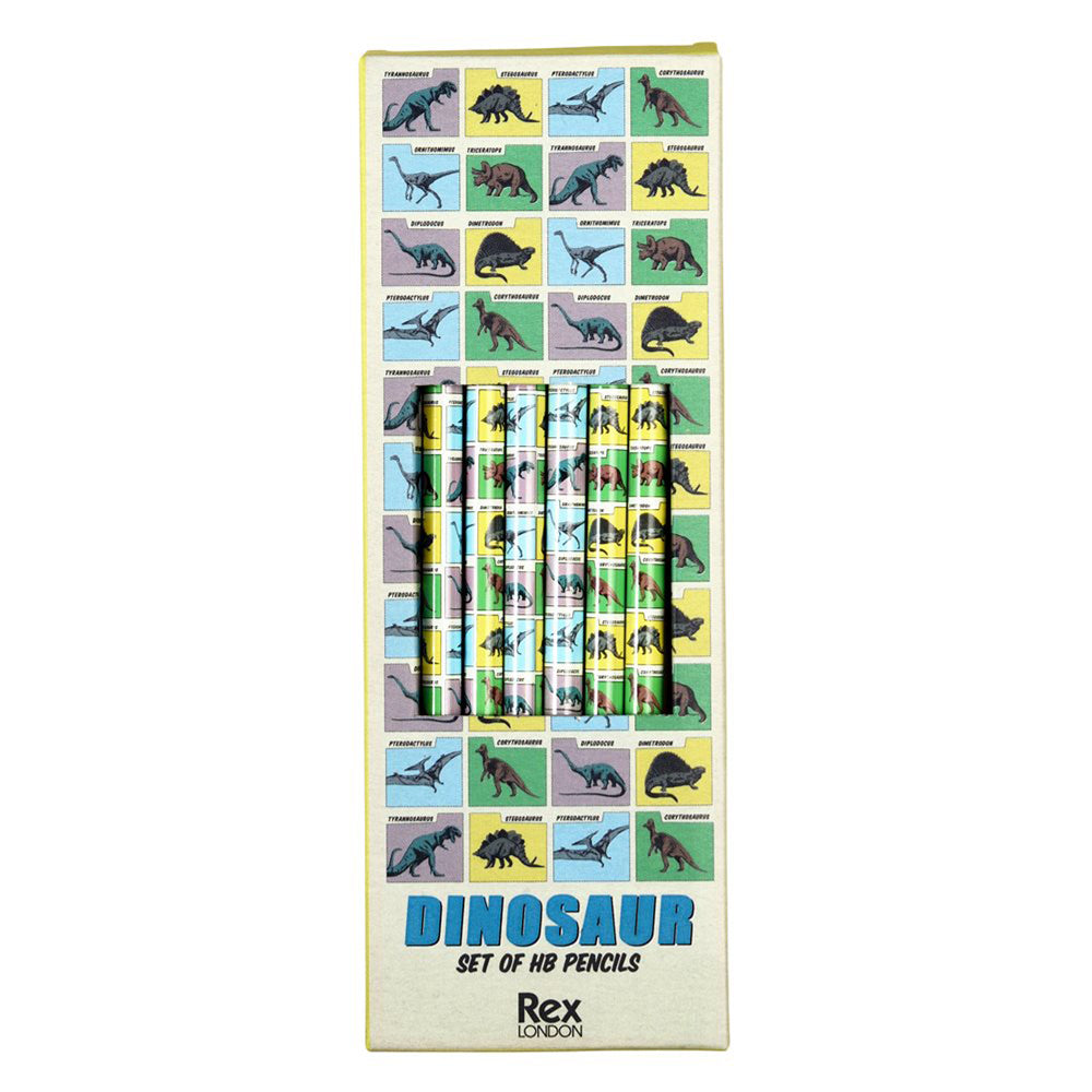 Retro Dinosaurs | 6 HB Pencils with Erasers in Box