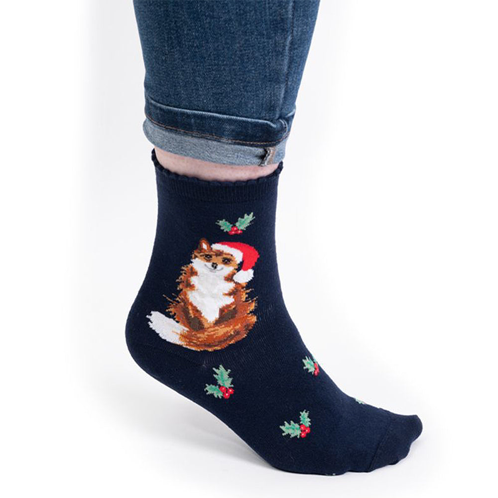 Festive Fox | Ladies Supersoft Bamboo Socks | One Size | Wrendale Designs