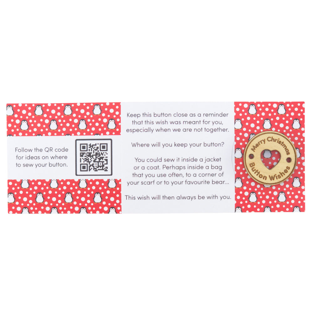 Snowtime Penguin | Button Wishes | Merry Christmas Sew On Token | Little Gift