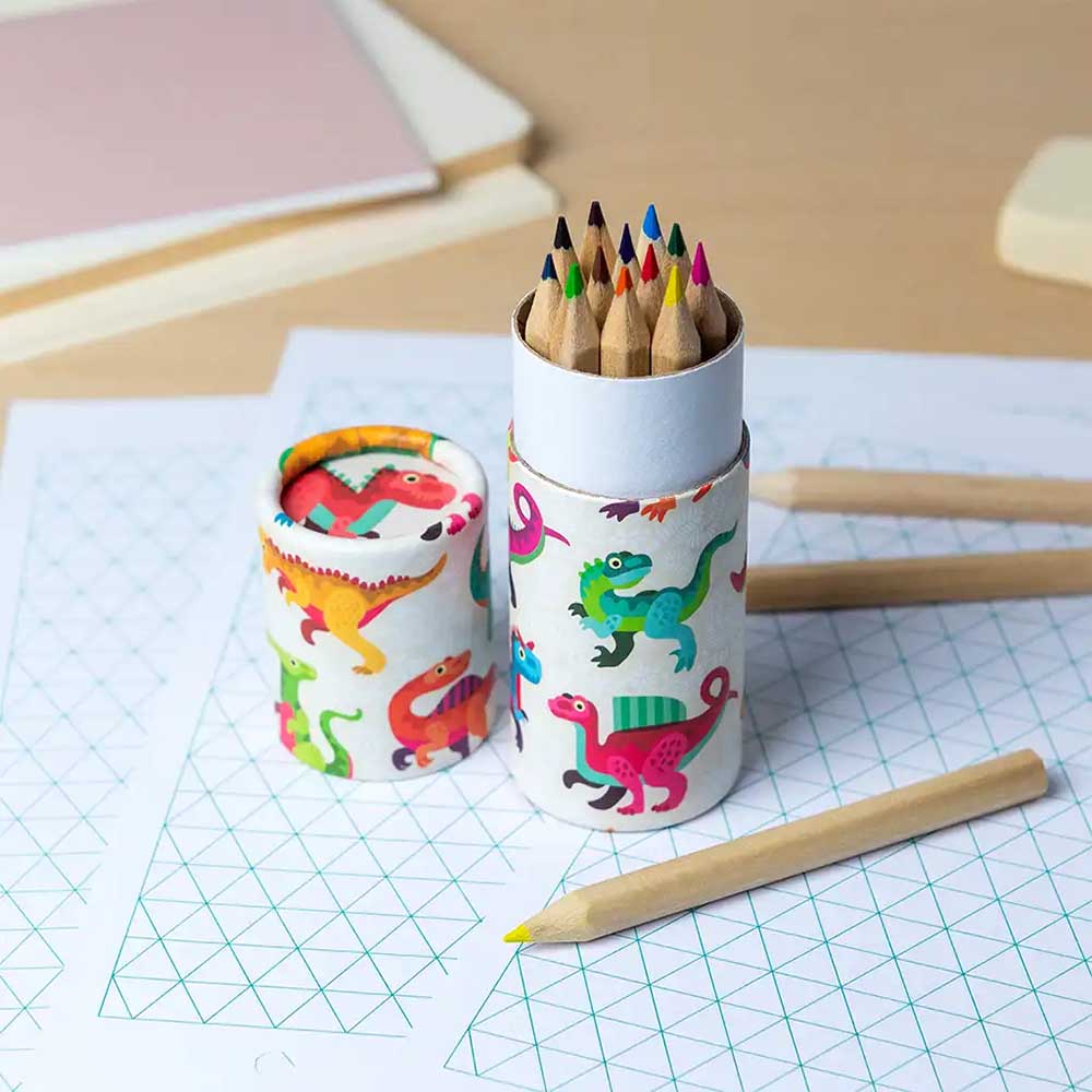 Dinosaur Fun | 12 Short Coloured Pencil Crayons  | Little Gift | Cracker Filler