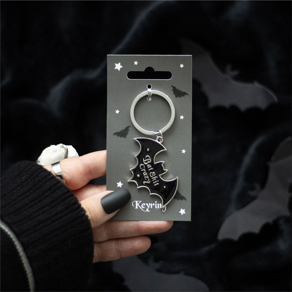 Bat Shit Crazy | Bat Shaped Enamel Keyring | Mini Gift | Cracker Filler