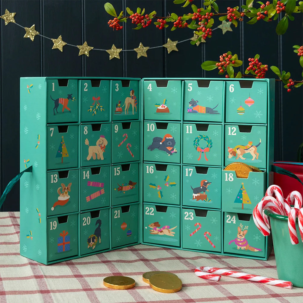 Festive Christmas Dogs Advent Calendar Box to Fill | 5.5cm Cubes