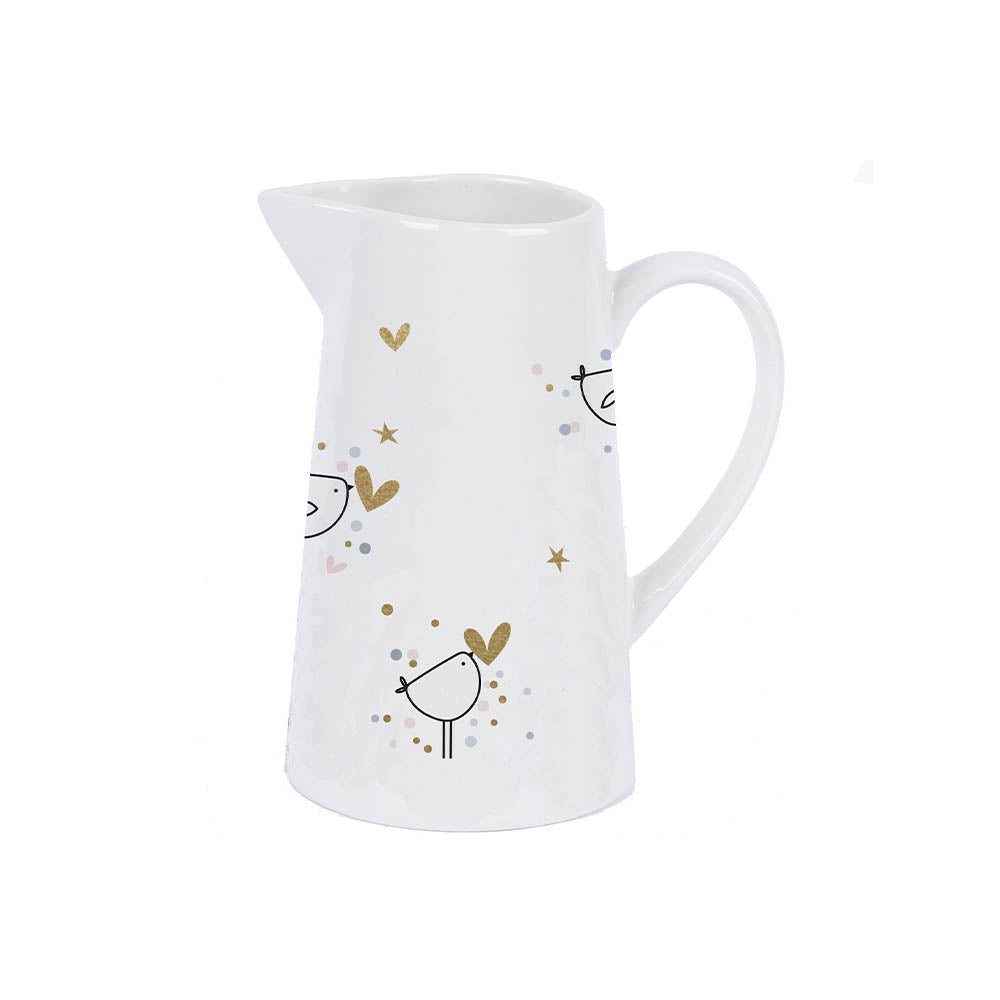Little Bird with Hearts |  Small Ceramic Jug | Bud Vase | 8.2cm Tall