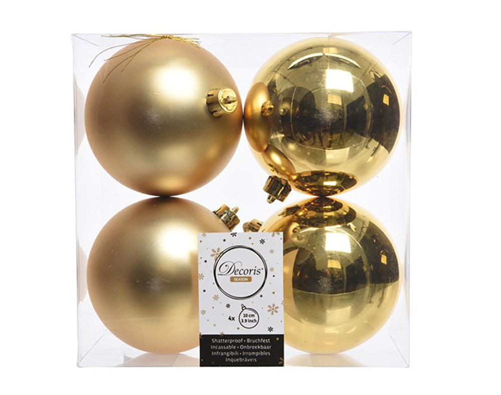 4 Gold 10cm Shatterproof Christmas Tree Bauble Decorations