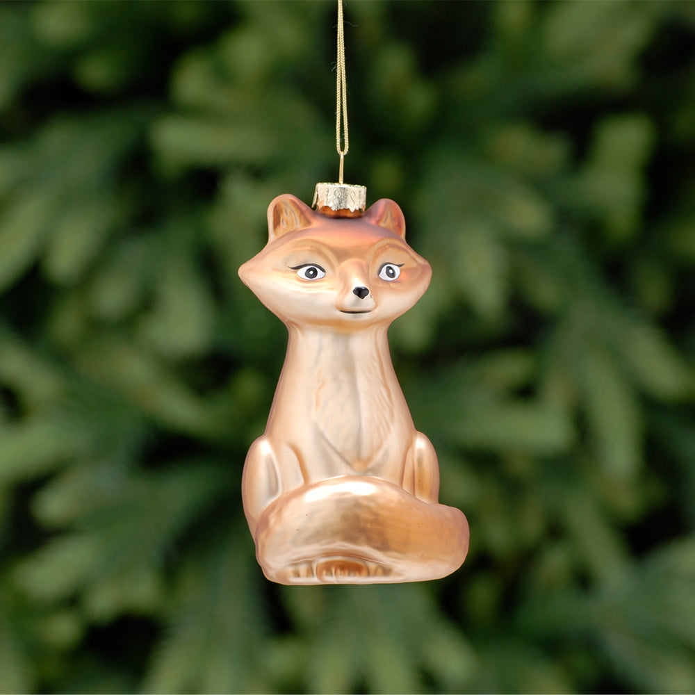 Single 11cm Brown Fox Glass Hanging Christmas Tree Bauble