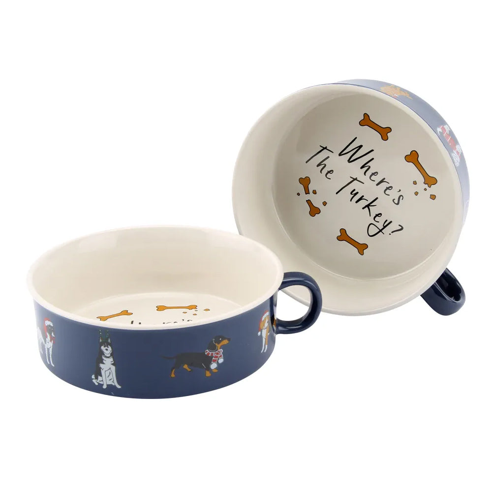 Where's the Turkey? Festive Large Stoneware Dog Food or Water Bowl