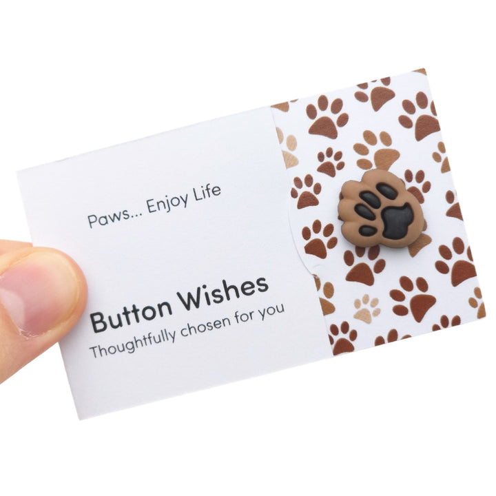 Paws… Enjoy life | Button Wishes Sew On Token | Little Gift | Cracker Filler