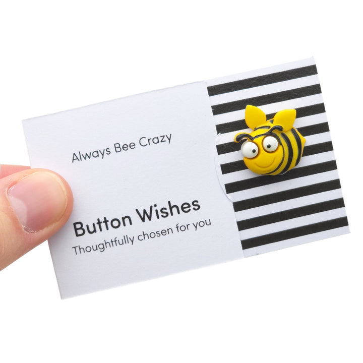 Always Bee Crazy | Button Wishes Sew On Token | Little Gift | Cracker Filler