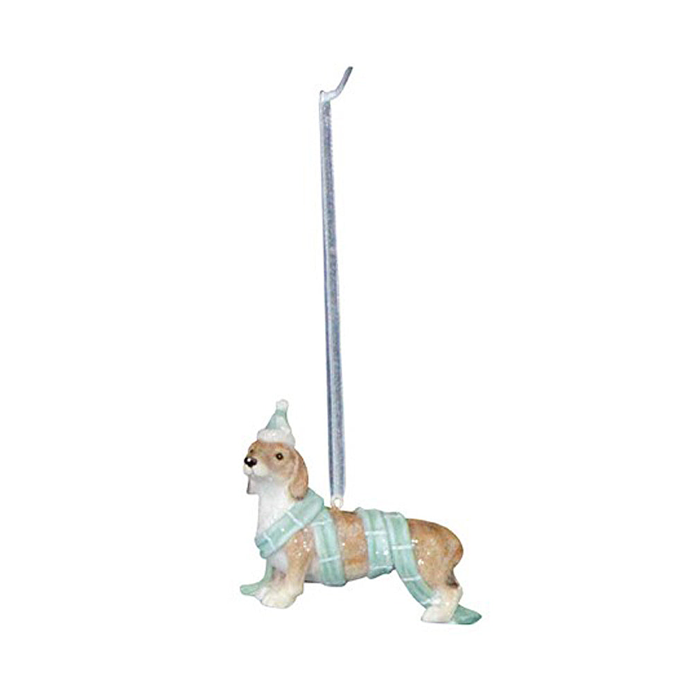 Dachshund Dog Hanging Christmas Ornament | Muted Pastel & Glitter | Gisela Graham