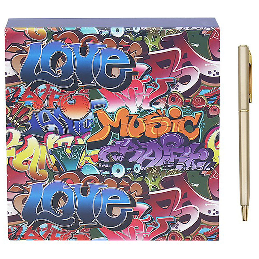 Large Jotter Pad and Pen | Graffiti Design | 14cm Wide | Gift for Men