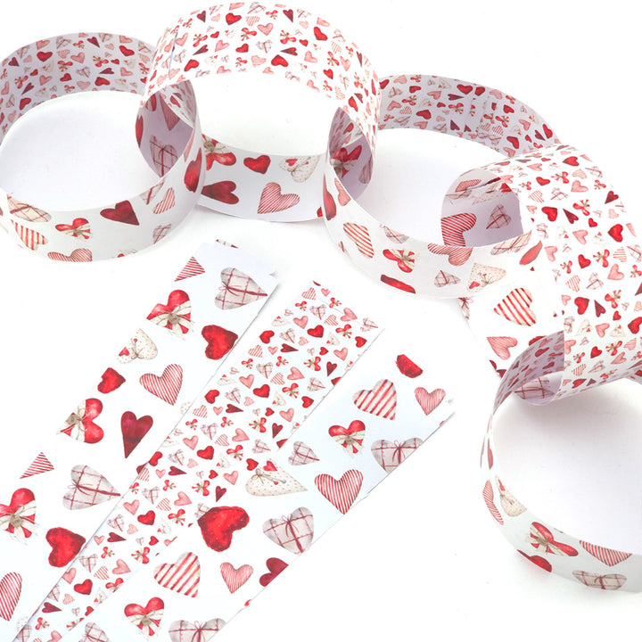 30 Reusable Valentines Paper Chains | Scandi Hearts | No Glue Needed | 2.5m