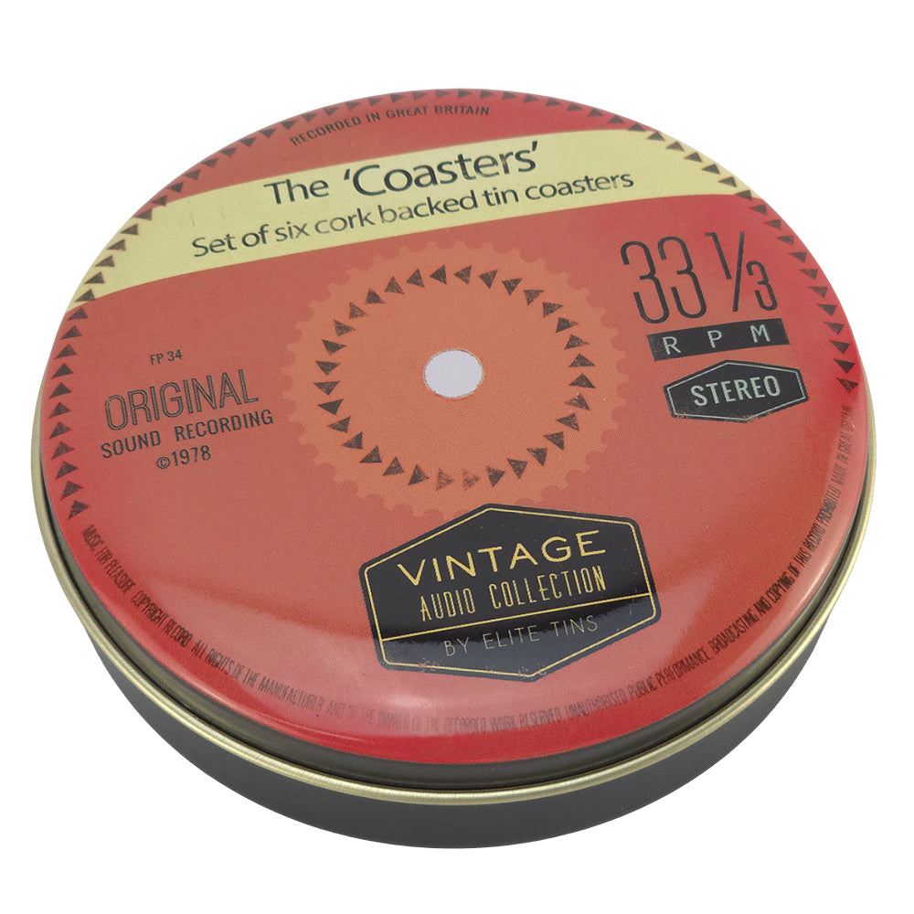Set of 6 Vintage Record Coasters in Storage Tin | Retro Gift Idea