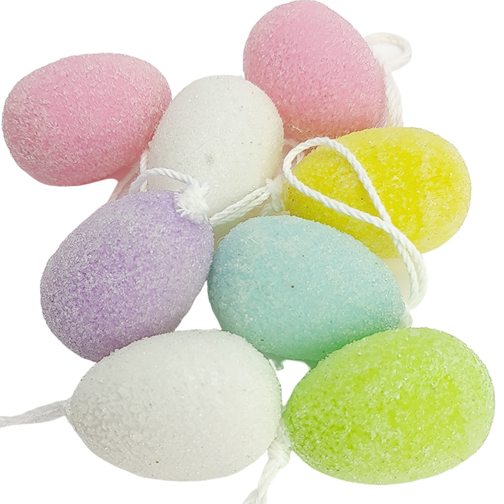 8 Pack 5cm Pastel Sugar Effect Plastic Hanging Eggs for Easter Trees