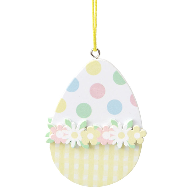 7cm Yellow Dotty Floral Wooden Easter Tree Decoration Hanging Ornament | Gisela Graham
