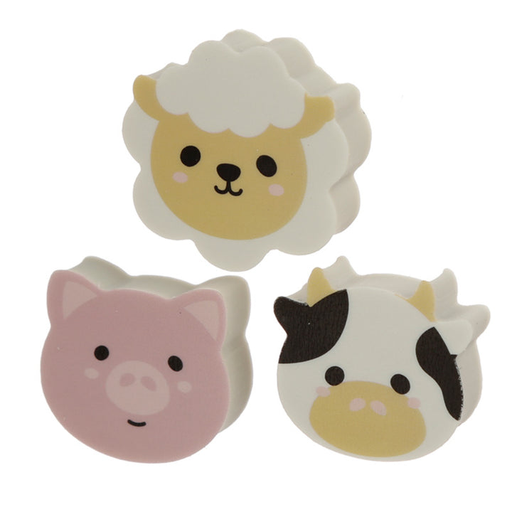 Cow, Pig & Sheep | 3 Piece Farmyard Eraser Set | Little Gift | Cracker Filler