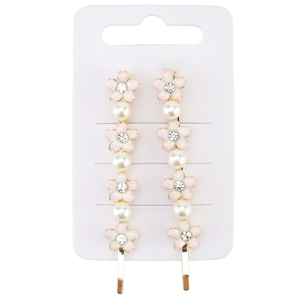 Pretty Floral and Pearl Hair Slides for Ladies | Two Pack | Mini Gift | Cracker Filler