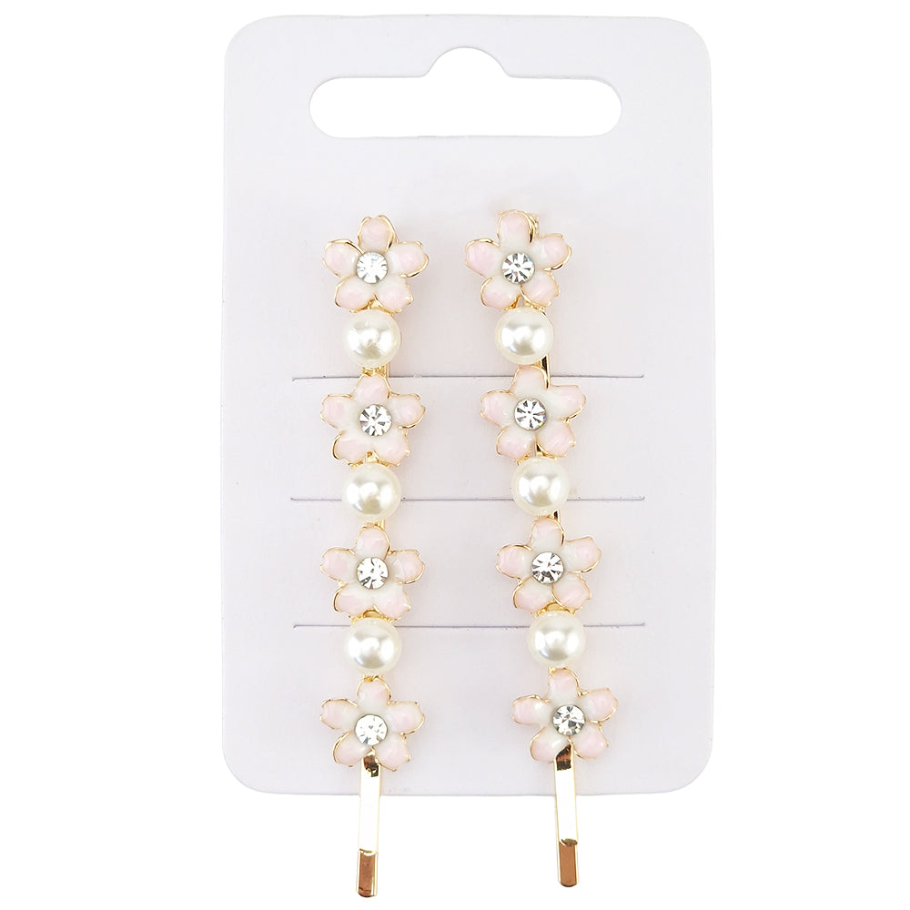 Pretty Floral and Pearl Hair Slides for Ladies | Two Pack | Little Gift | Cracker Filler