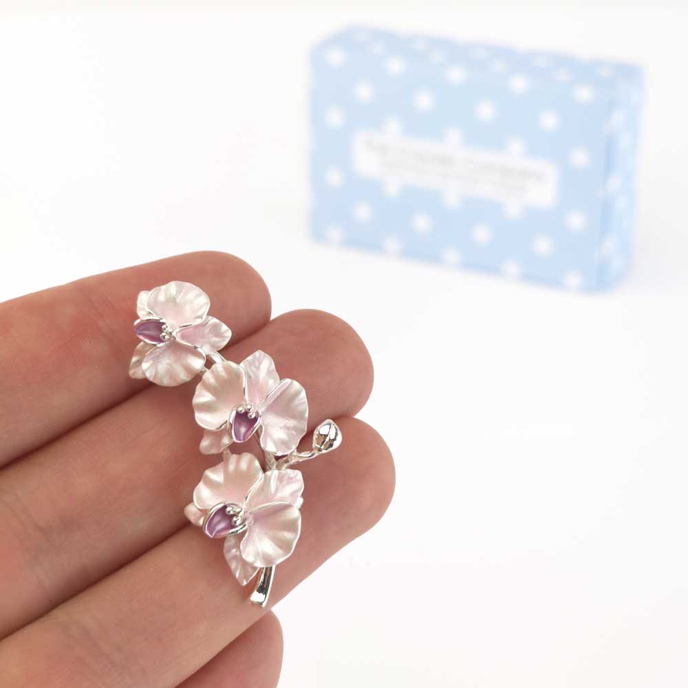 Pink Orchid Brooch | 4.5cm Long | Little Gift | Cracker Filler
