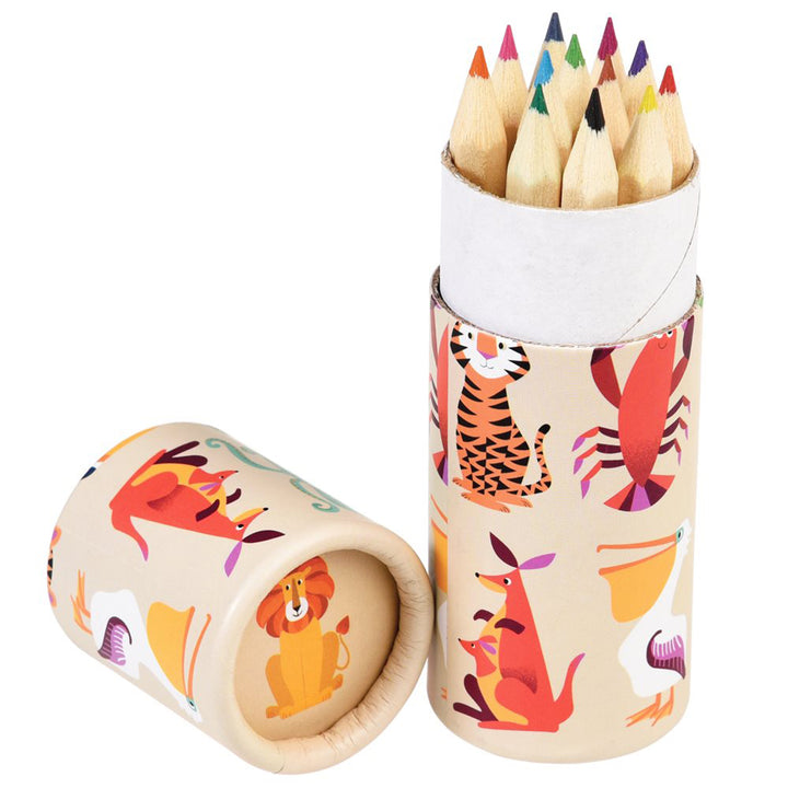 Fun Wild Animals | 12 Short Coloured Pencil Crayons | Little Gift | Cracker Filler