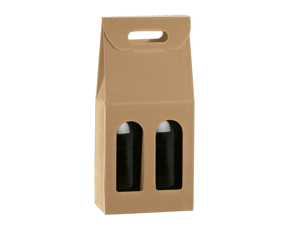 Corrugated Kraft Wine Bottle Gift Box for 2 Bottles