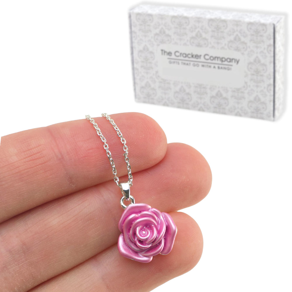 Pink Rose | Silver Plated Necklace | Little Gift | Cracker Filler