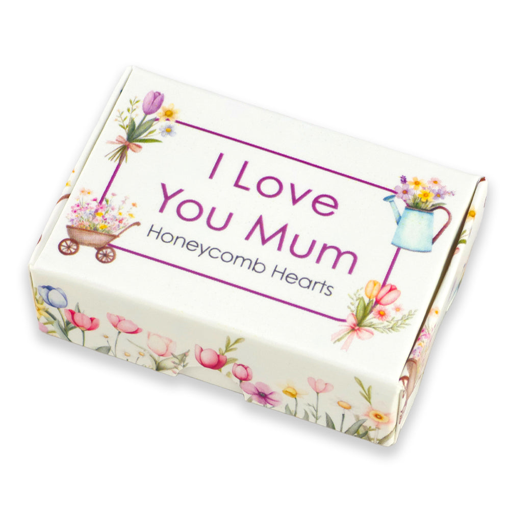I Love You Mum | Trio of Mini Honeycomb Hearts | Little Gift | Cracker Filler