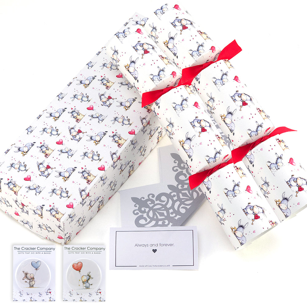 Cute Donkey Love | Pair of Filled Valentine's Day Crackers | Choice of Gifts