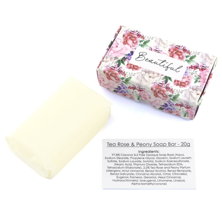 Beautiful | Tea Rose & Peony | 20g Travel Soap Bar | Little Gift | Cracker Filler
