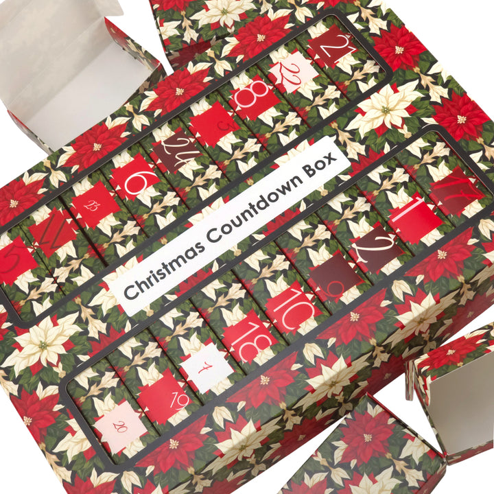 Advent Calendar Making Kit | 25 Soap Boxes & Outer Box | Abstract Poinsettia