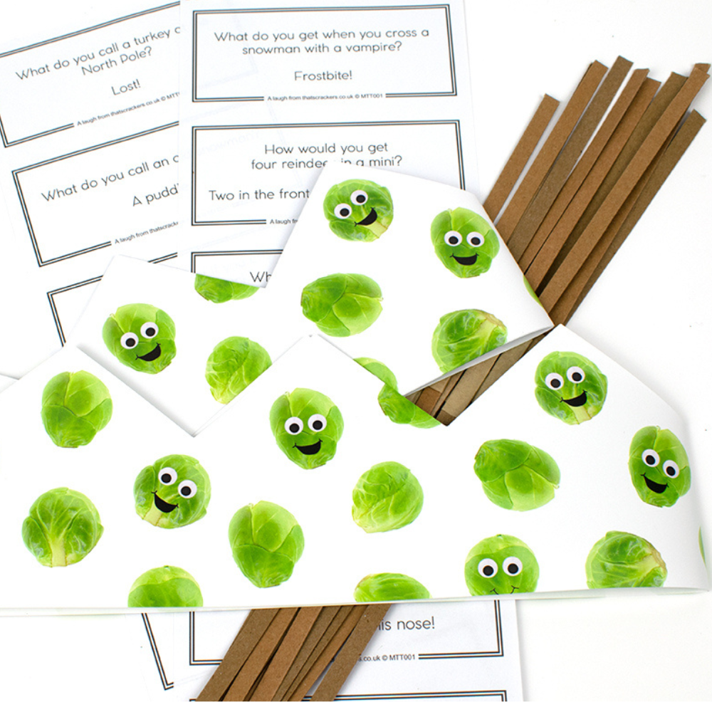 Googly Sprout Adjustable Paper Hats, Jokes and Cracker Snaps | DIY Cracker Accessory Pack