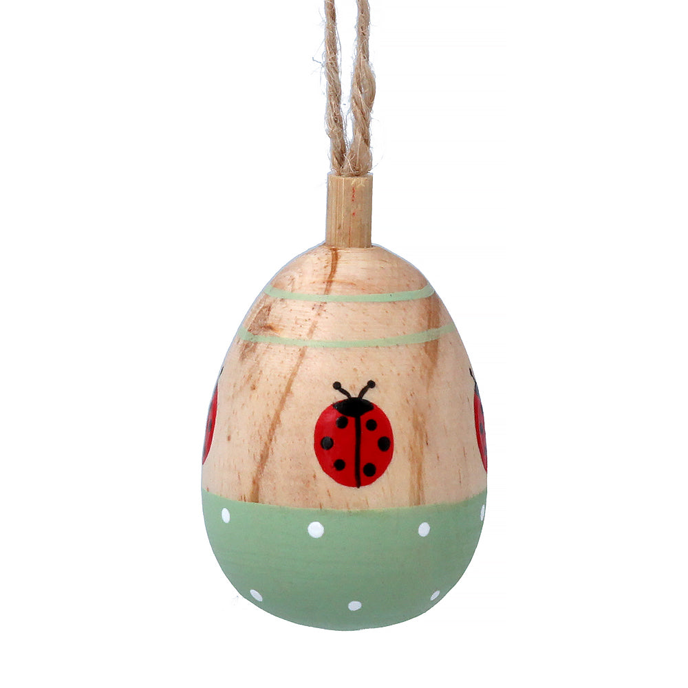 Single 5cm Ladybird Wooden Egg Bauble for Easter Trees | Gisela Graham