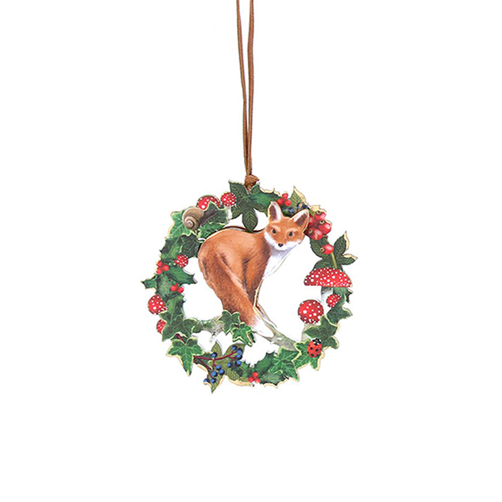 Woodland Fox 8cm Wooden Christmas Tree Bauble Decoration | Gisela Graham