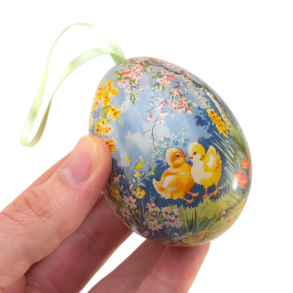 Vintage Style Two Part Hanging Tin Eggs | Fillable Easter Tree Decorations | 7cm
