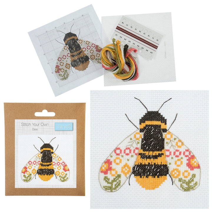 Floral Bumble Bee | Small Cross Stitch | Complete Kit | 13cm