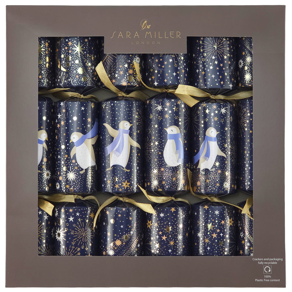 Penguin Sparkle | 6 Sara Miller Christmas Crackers | Plastic Free Gifts