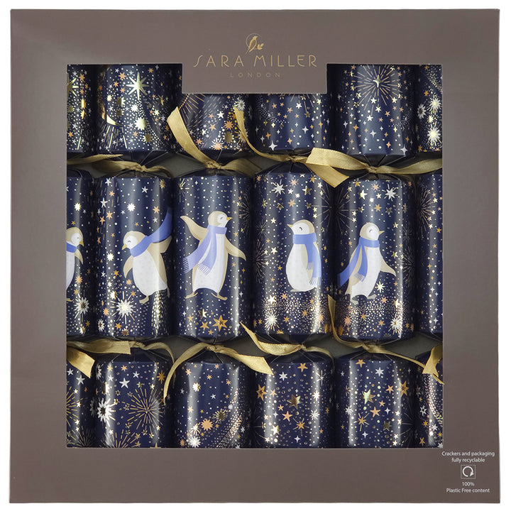 Penguin Sparkle | 6 Sara Miller Christmas Crackers | Plastic Free Gifts