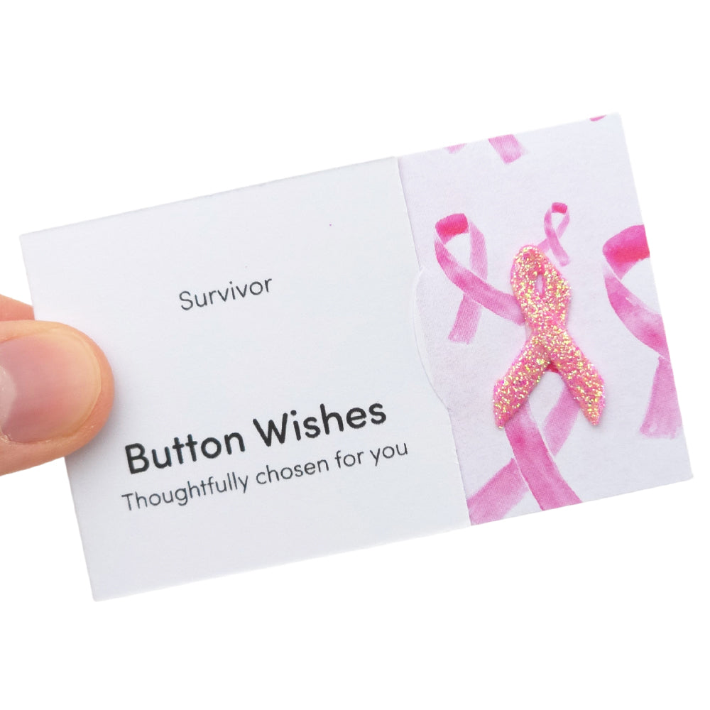 Survivor | Pink Ribbon | Button Wishes Sew On Token | Little Gift | Cracker Filler