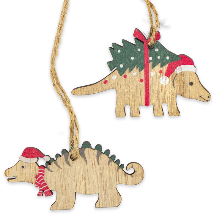 Christmas Dinosaur | Wooden Hanging Ornament | Single | Cracker Filler Gift